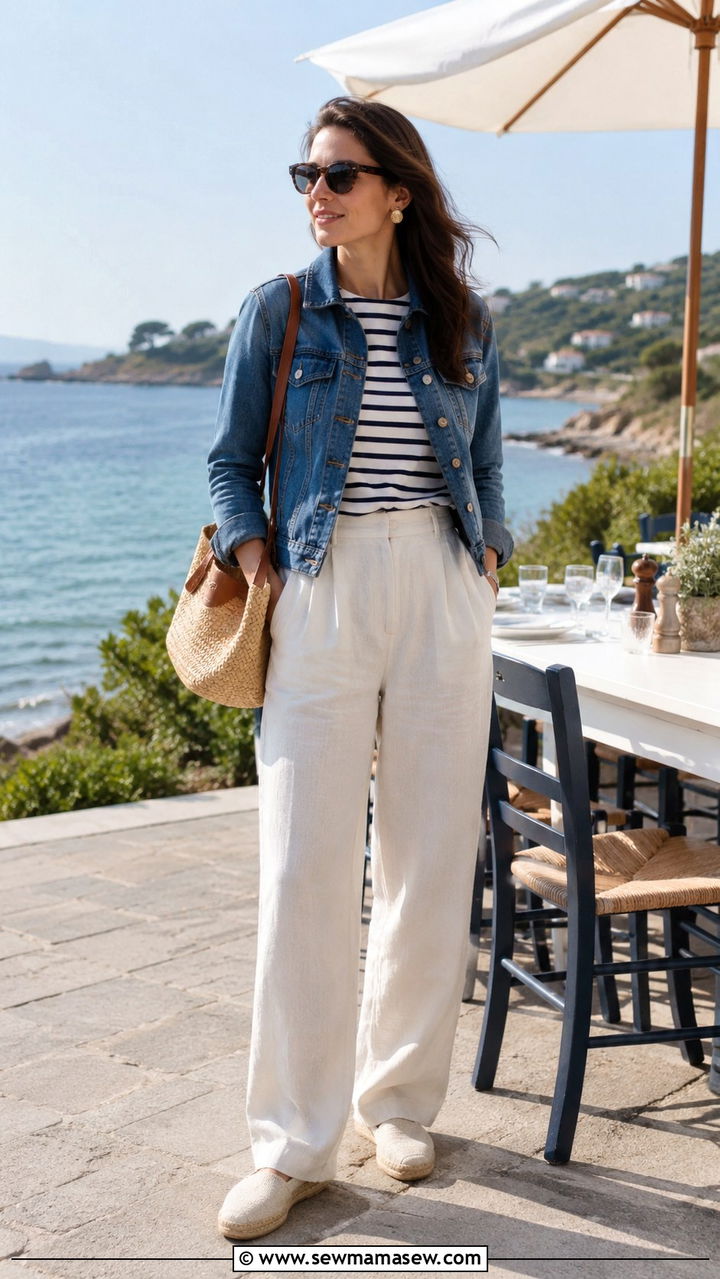 Denim Jacket With Linen Trousers and Espadrilles - 30 Denim jacket outfit ideas for spring