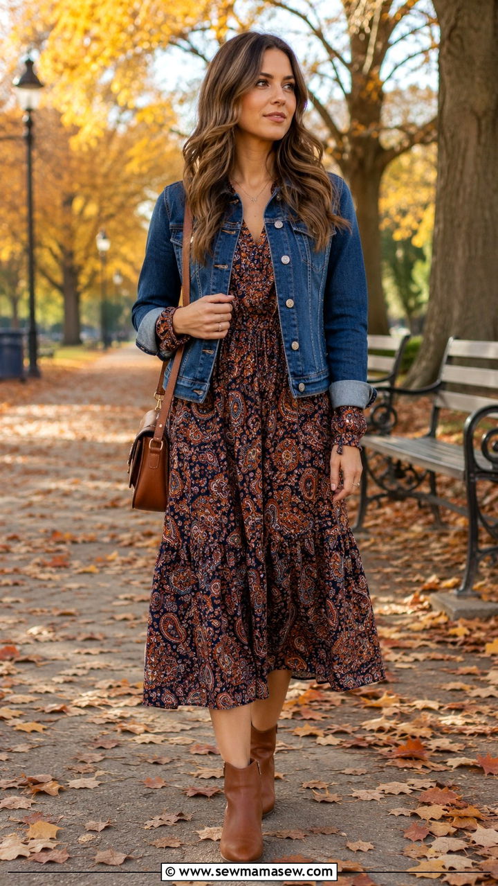 Denim Jacket With Long Sleeve Midi Dress For Fall - 30 Denim jacket outfit ideas with a dress