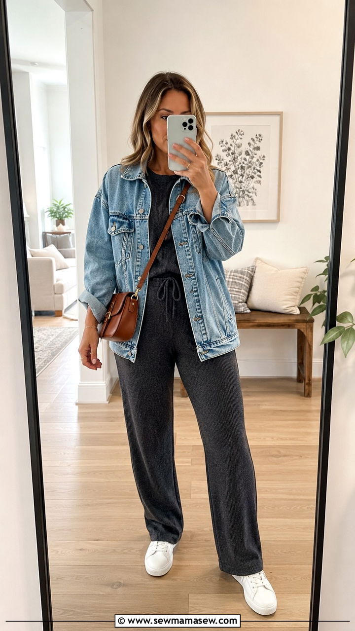 Denim Jacket With Lounge Set Outfit - 30 Loungewear outfit ideas errands
