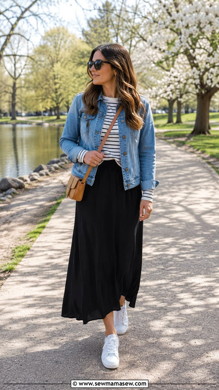 Denim Jacket With Maxi Skirt Outfit - 30 spring denim jacket outfit ideas