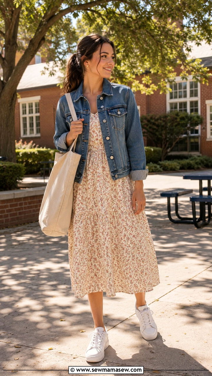 Denim Jacket With Midi Dress And Sneakers - 20 Principal outfit ideas