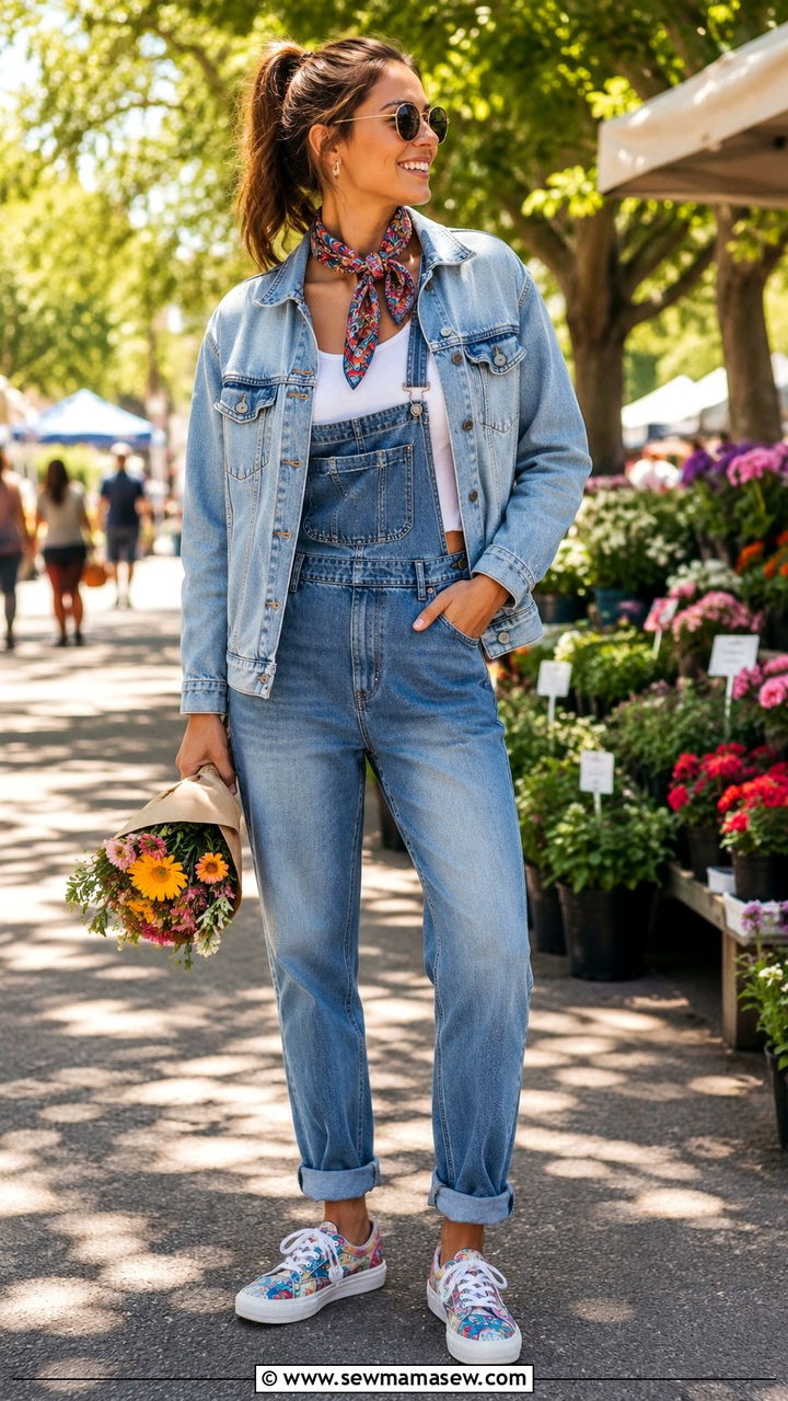 Denim Jacket With Overalls Outfit - 30 spring denim jacket outfit ideas