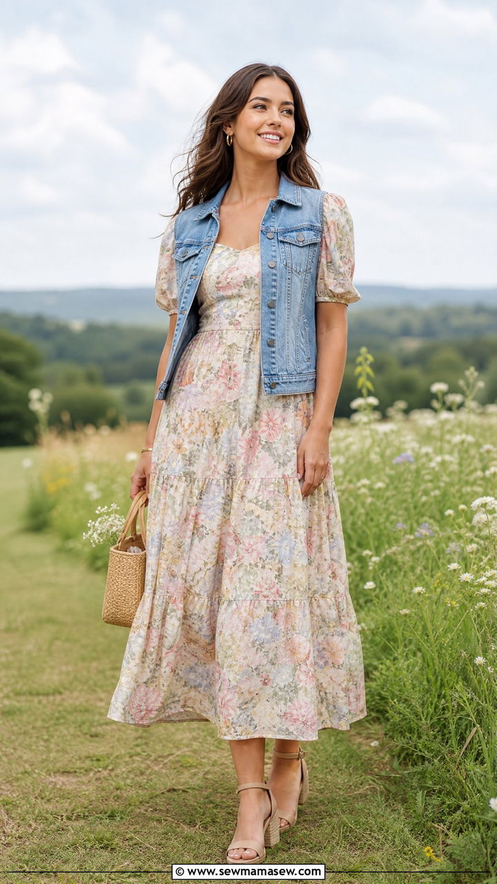 Denim Jacket With Puff Sleeve Midi Dress - 35 How to style a denim jacket for a wedding