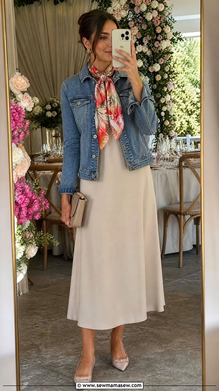Denim Jacket With Silk Scarf Neck Detail - 35 How to style a denim jacket for a wedding