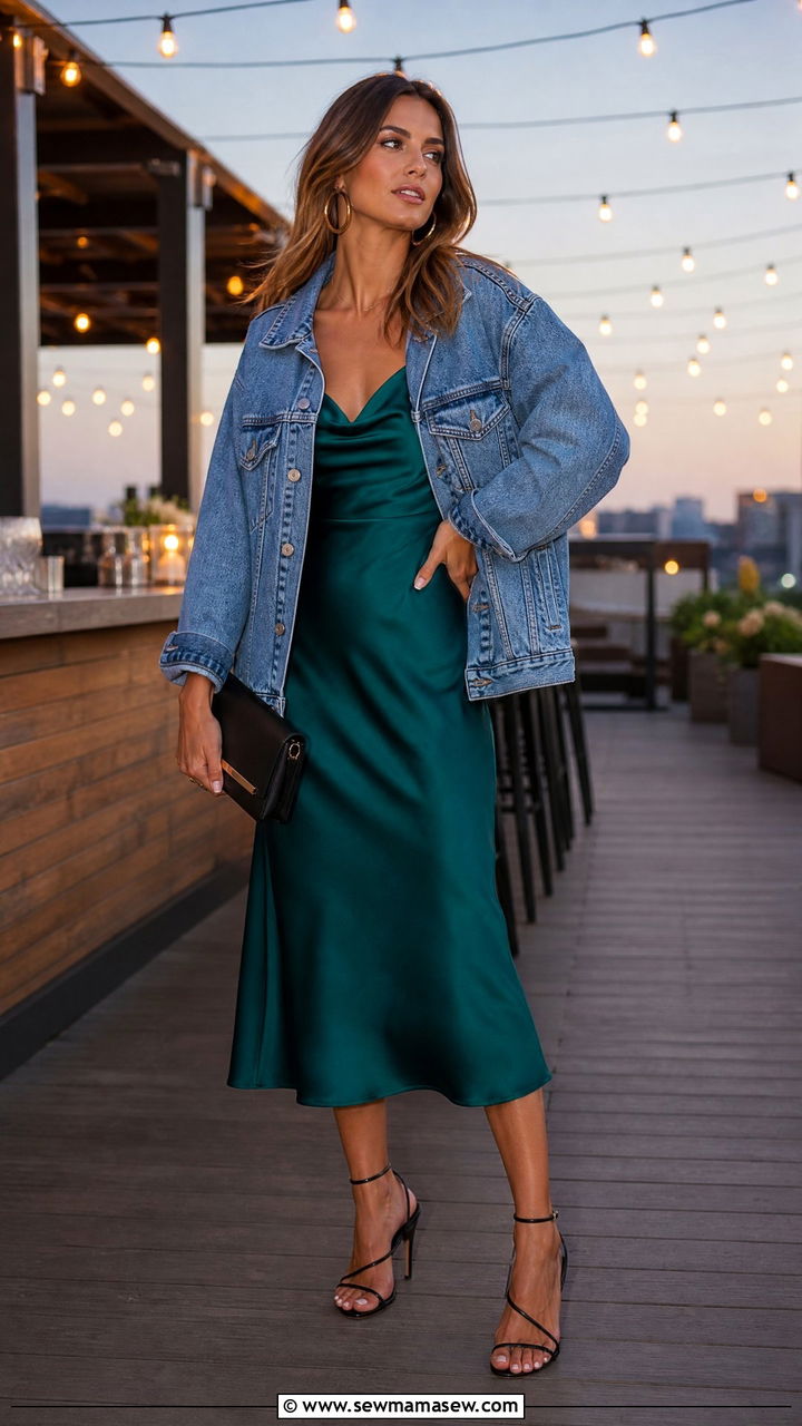 Denim Jacket With Slip Dress Evening Outfit - 30 Denim jacket outfit ideas for summer nights