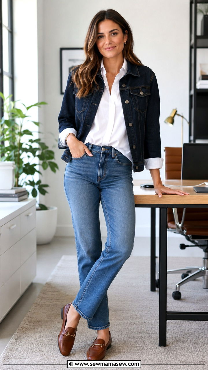 Denim Jacket With Straight Leg Jeans And Button Down Shirt - 30 Denim jacket and jeans outfit ideas