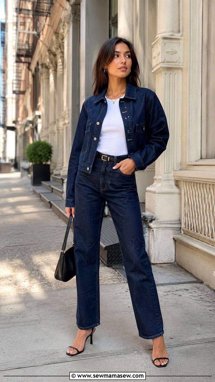 Denim Jacket With Straight Leg Jeans And Heeled Sandals - 25 Nepo baby outfit ideas 2026