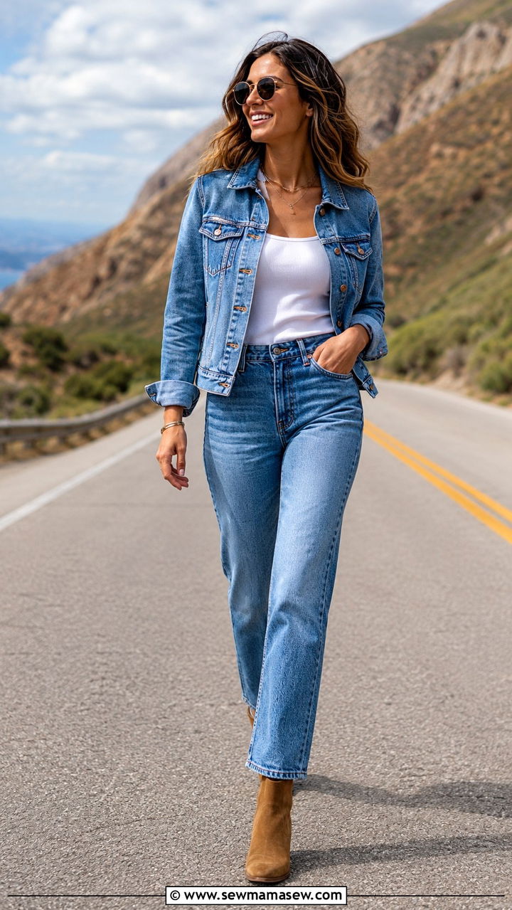 Denim Jacket With Straight Leg Jeans and Ankle Boots - 30 Denim jacket outfit ideas for spring