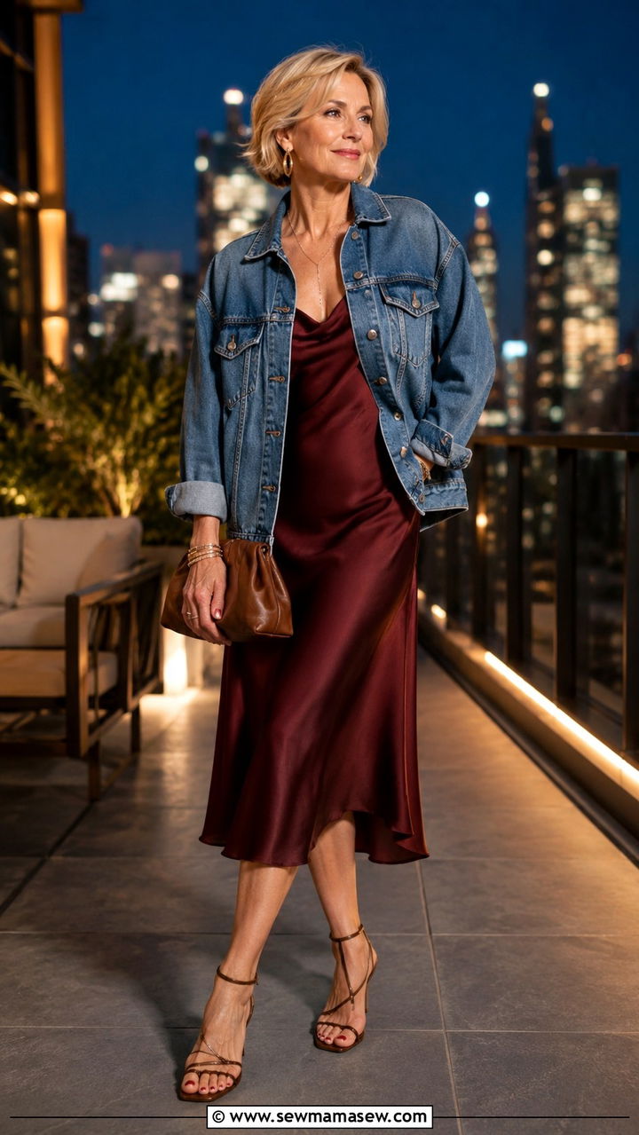 Denim Jacket With Striped Tee And Cropped Pants Outfit - 20 denim jacket outfits for women over 40