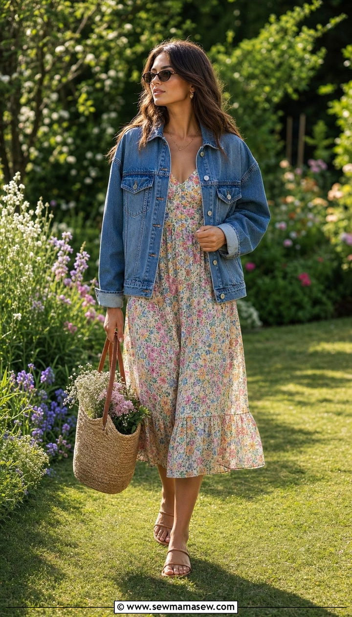 Denim Jacket With Sundress - 25 spring 90s outfits