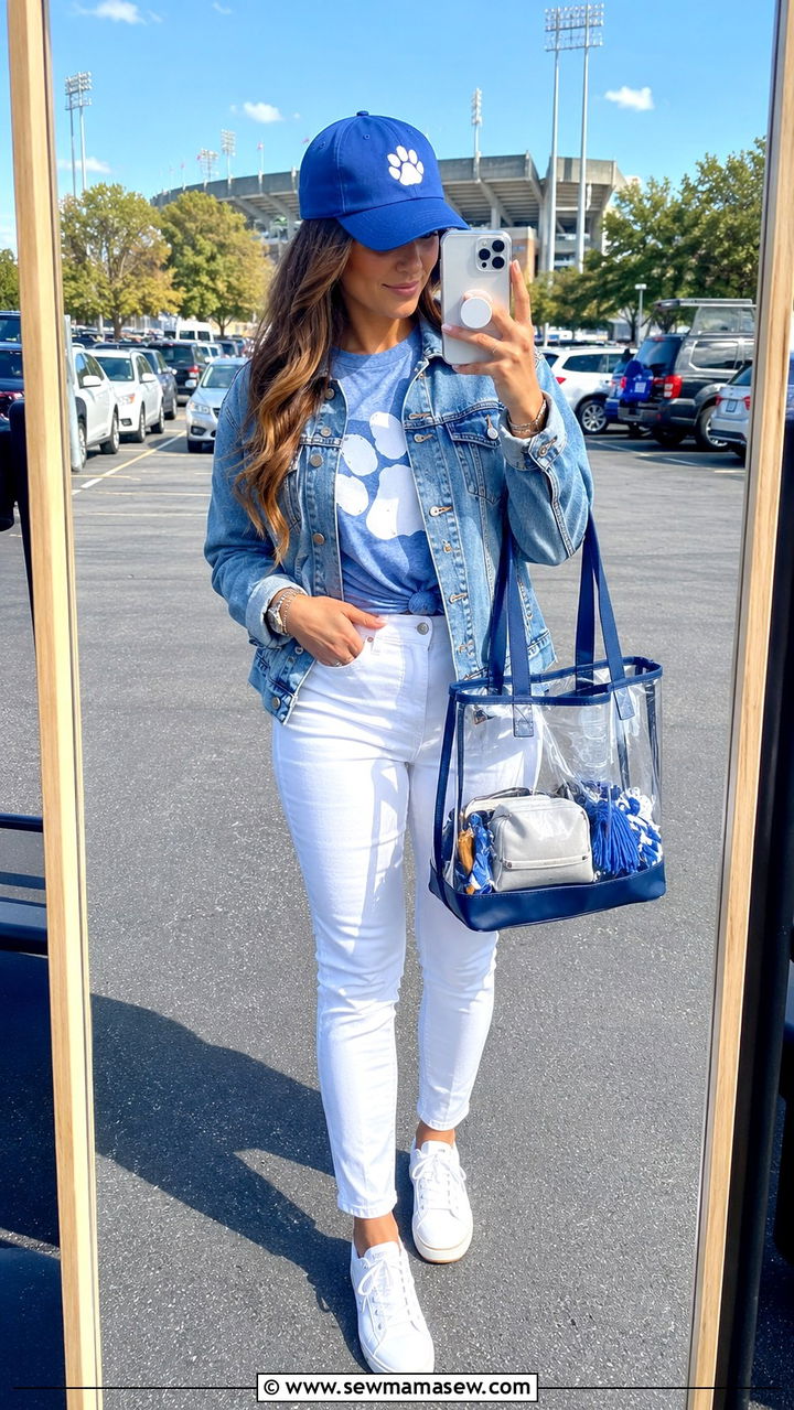 Denim Jacket With Team Tee And Sneakers - 20 Gameday outfit ideas Texas