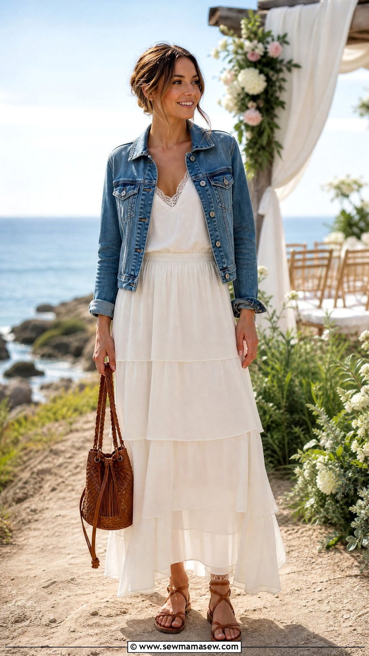 Denim Jacket With Tiered Maxi Skirt And Camisole - 35 How to style a denim jacket for a wedding