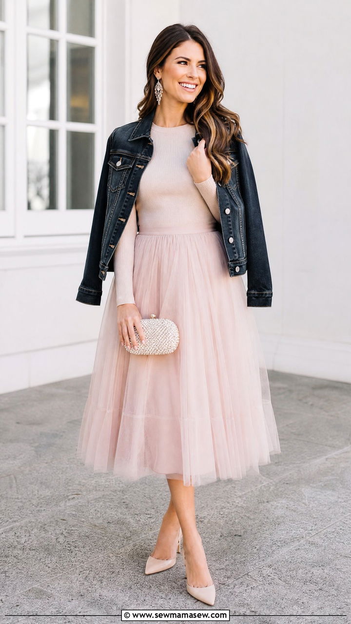 Denim Jacket With Tulle Skirt And Fitted Top - 35 How to style a denim jacket for a wedding