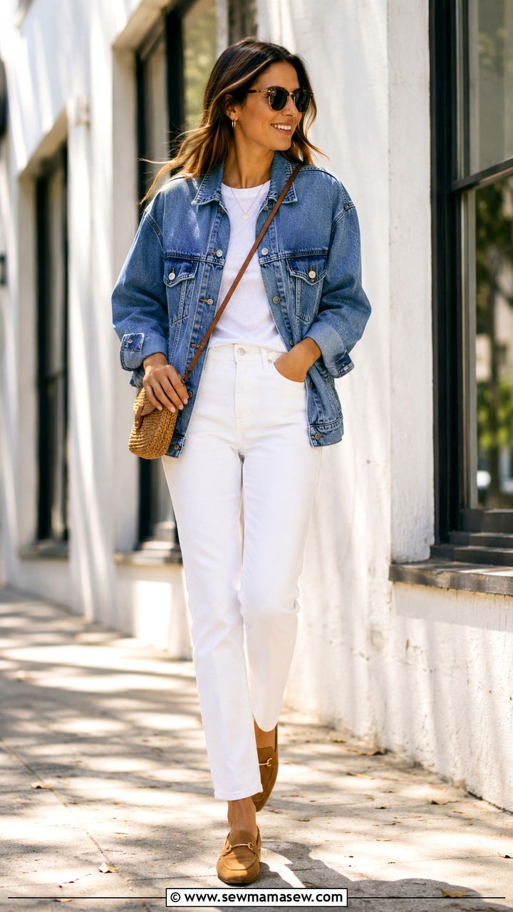 Denim Jacket With White Jeans Spring Outfit - 30 Minimalist spring capsule wardrobe