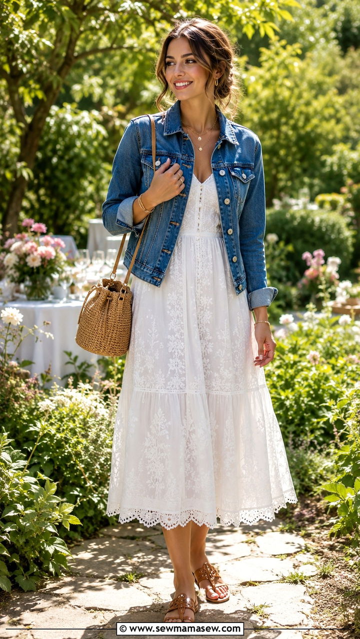 Denim Jacket With White Sundress Outfit - 30 spring denim jacket outfit ideas