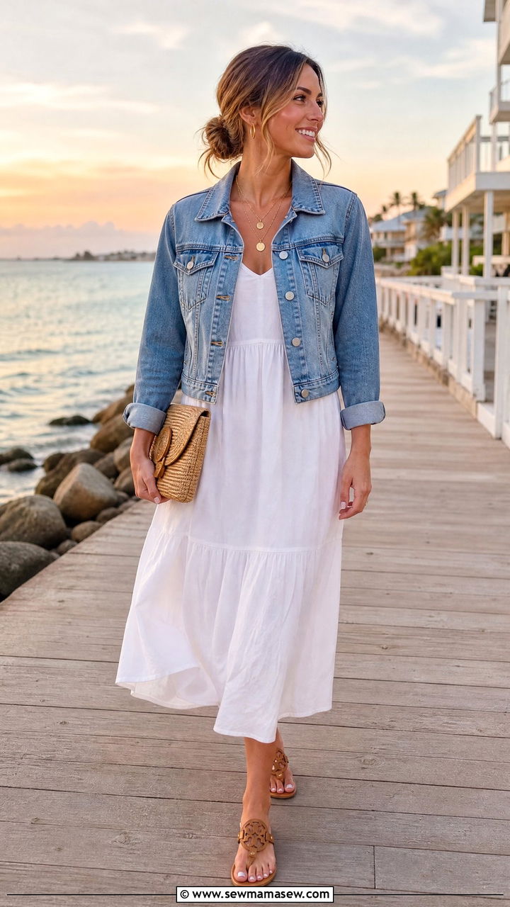 Denim Jacket With White Sundress Summer Evening - 30 Denim jacket outfit ideas for summer nights