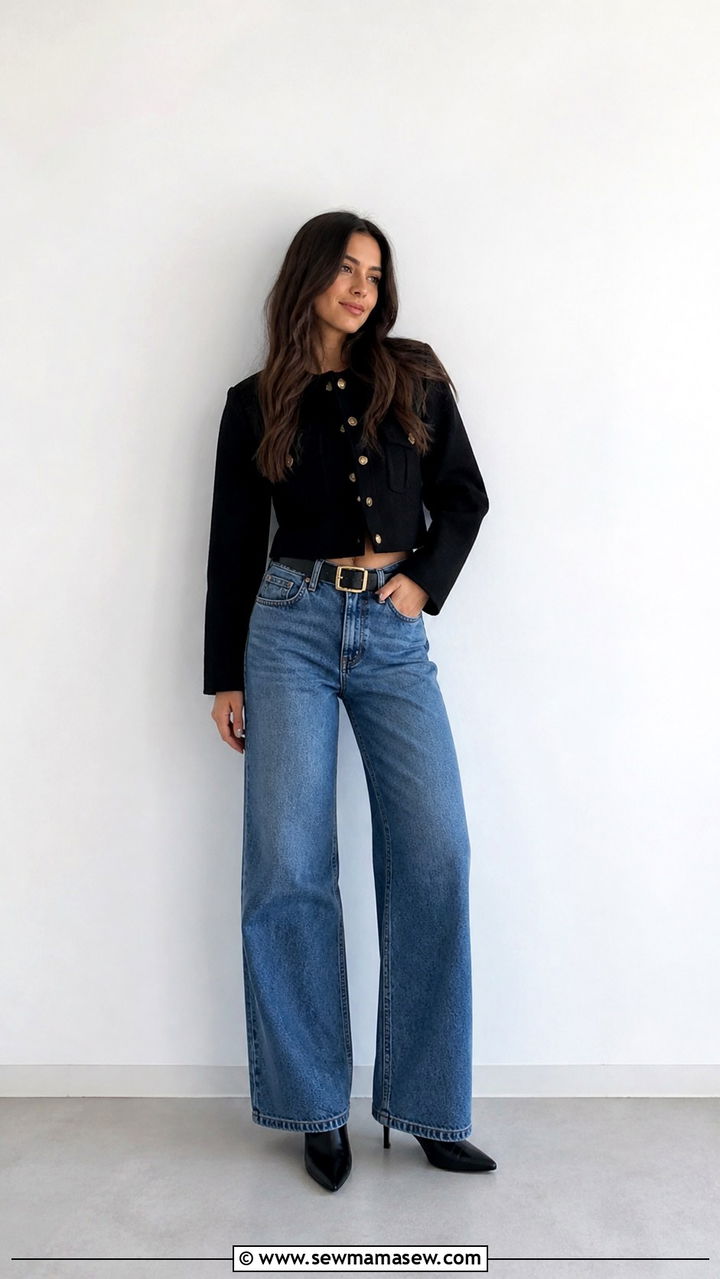 Denim Jacket With White Tee and Straight Leg Jeans - 40 cute jacket outfits