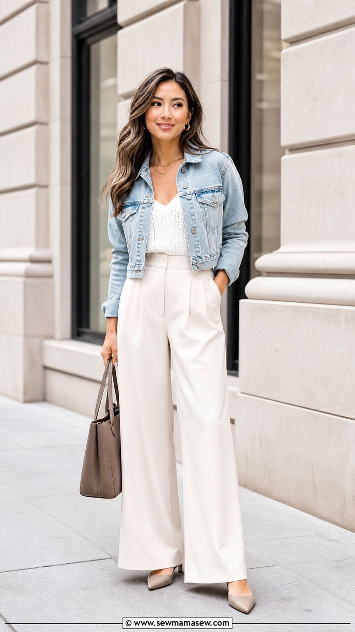 Denim Jacket With Wide Leg Pants Outfit - 25 how to style denim jacket