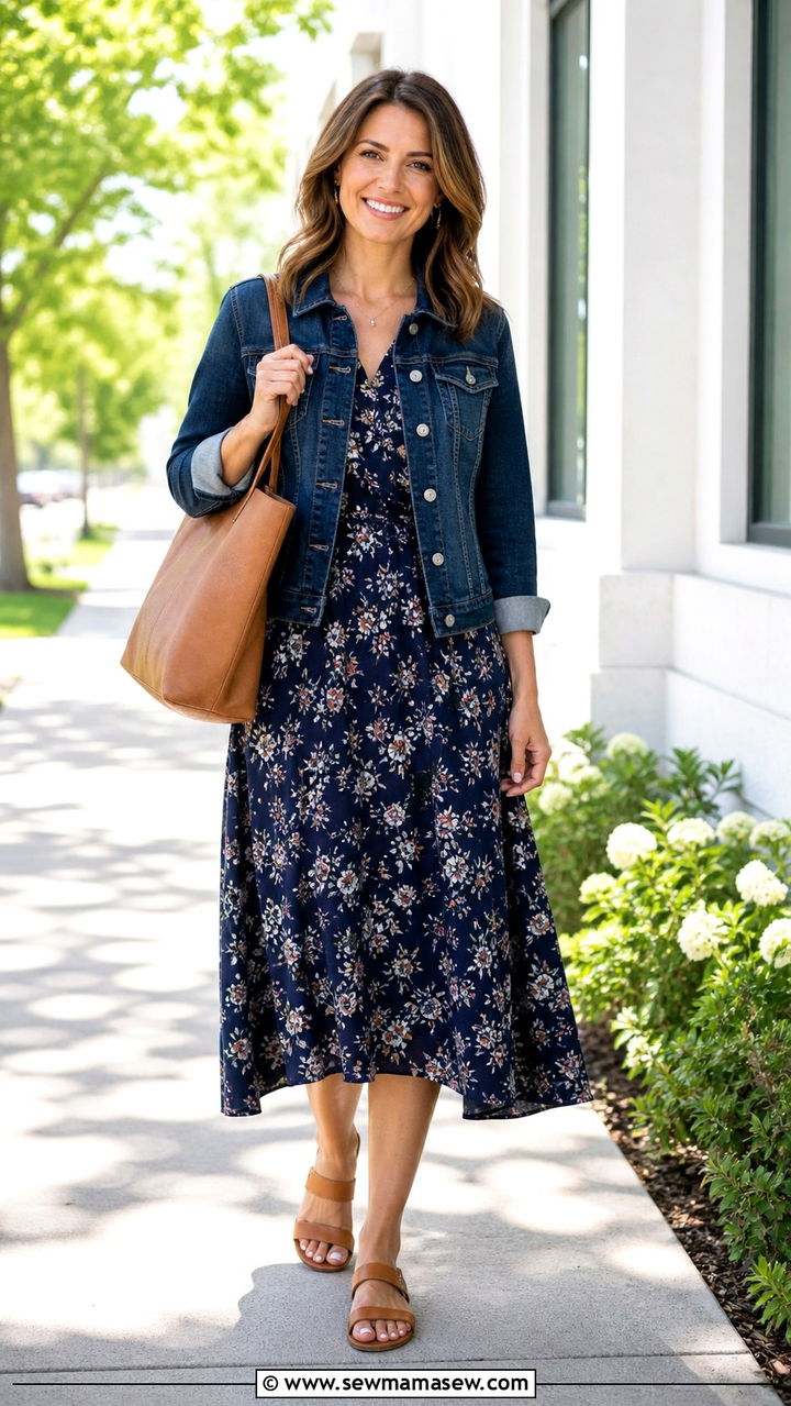 Denim Jacket With a Midi Dress - 40 Casual office outfit ideas