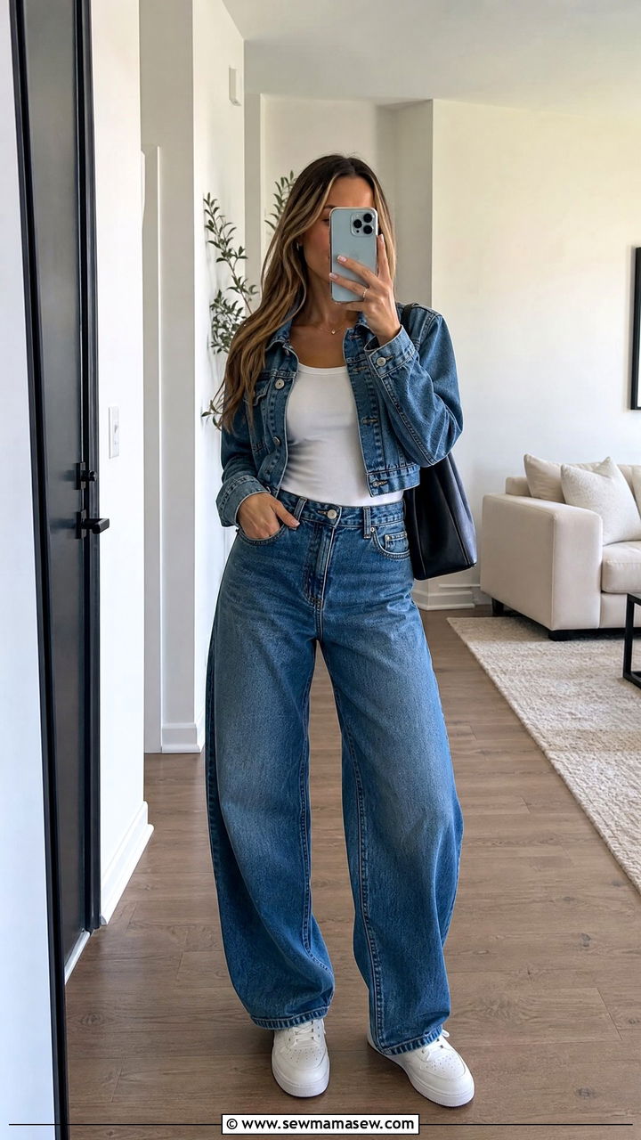 Denim Jacket and Barrel Jeans Outfit - 30 Fashion trends 2026 outfits