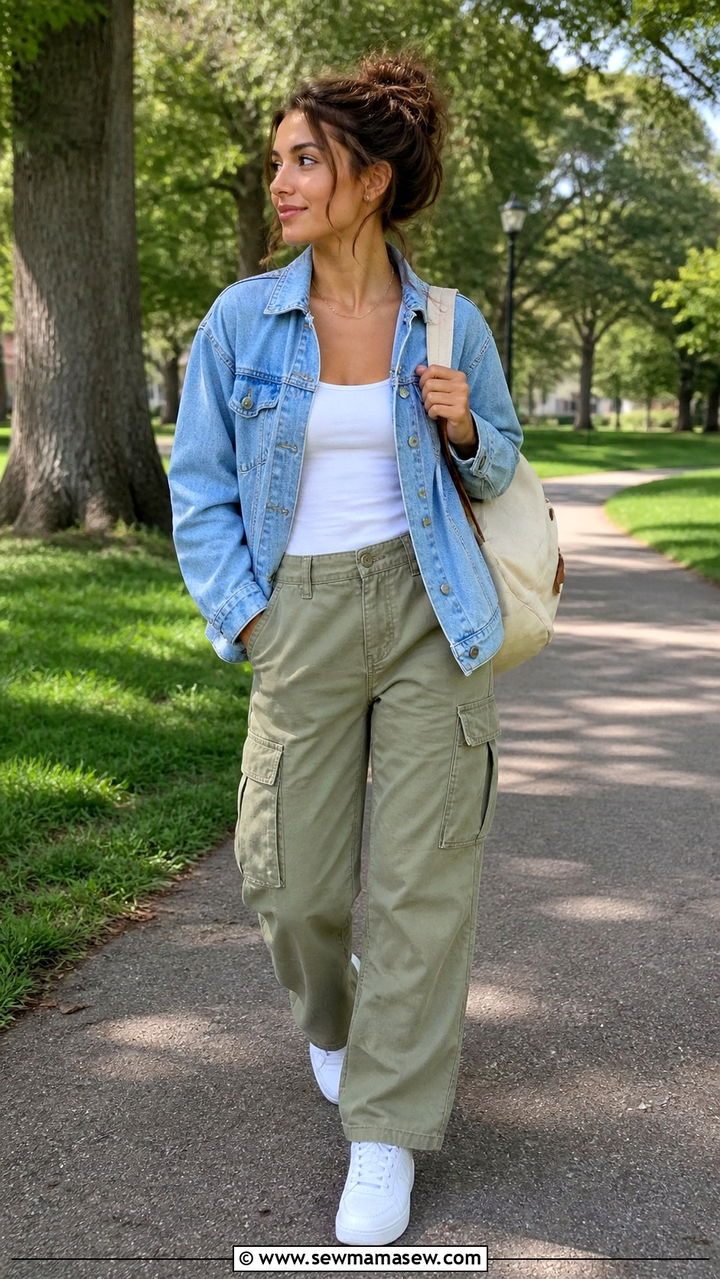 Denim Jacket and Cargo Pants Outfit - 40 cargo pants outfits ideas