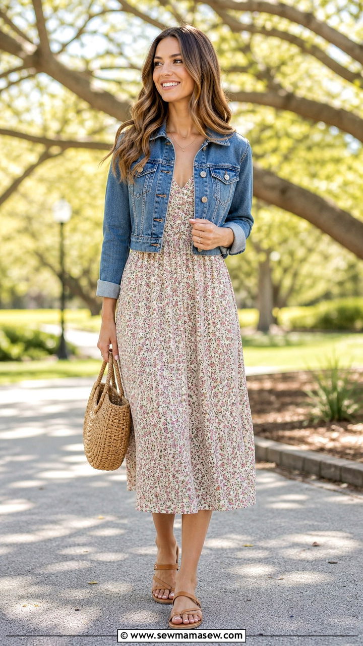 Denim Jacket and Dress Casual Outfit - 40 casual outfits