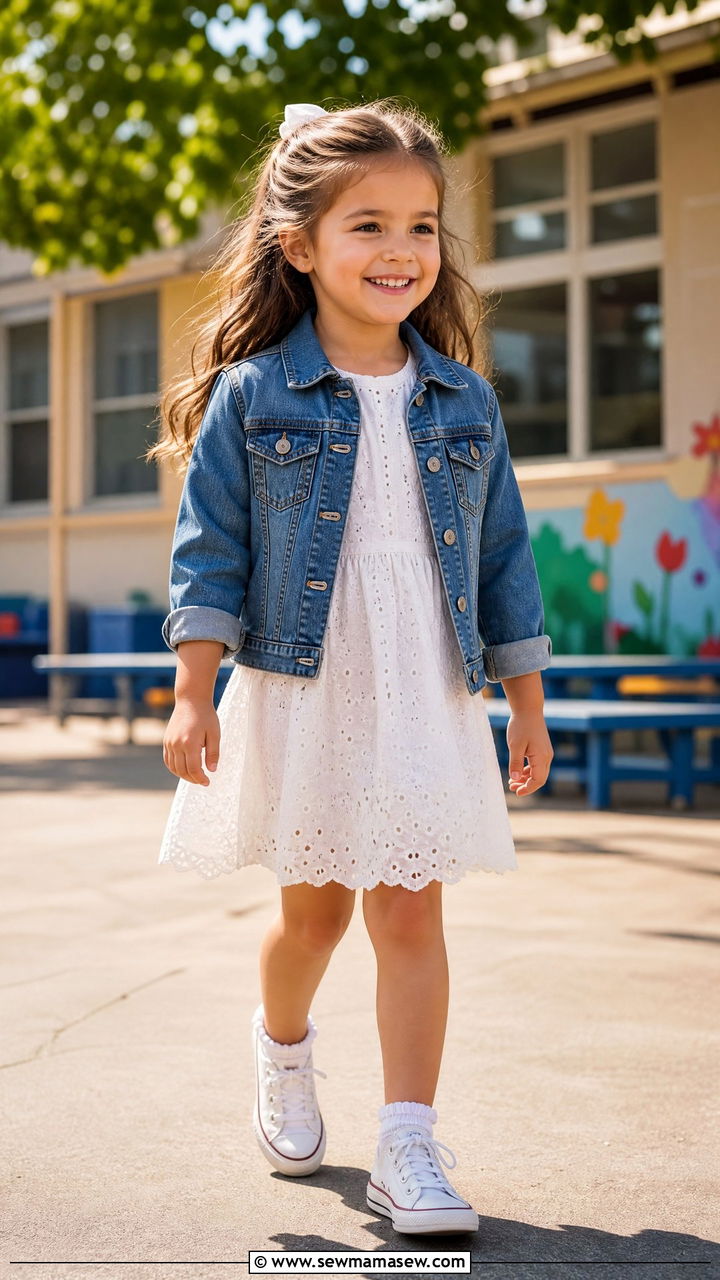 Denim Jacket and Dress Kindergarten Outfit - 25 Kindergarten outfit ideas