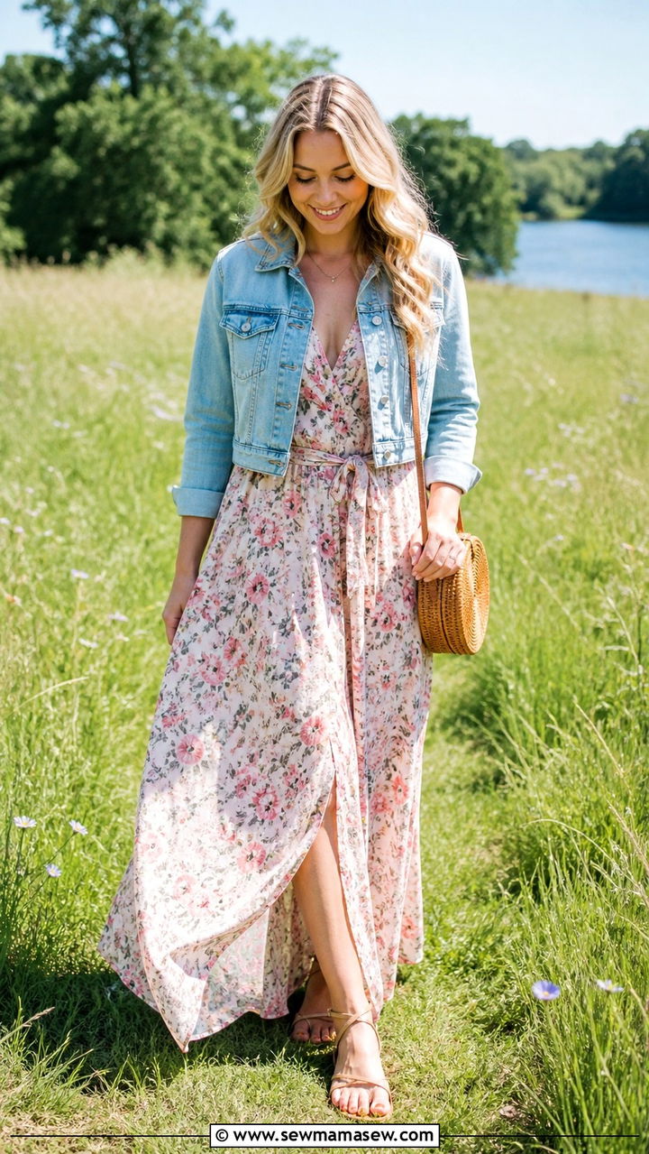 Denim Jacket and Floral Maxi Dress Spring 2026 - 40 spring outfits 2026