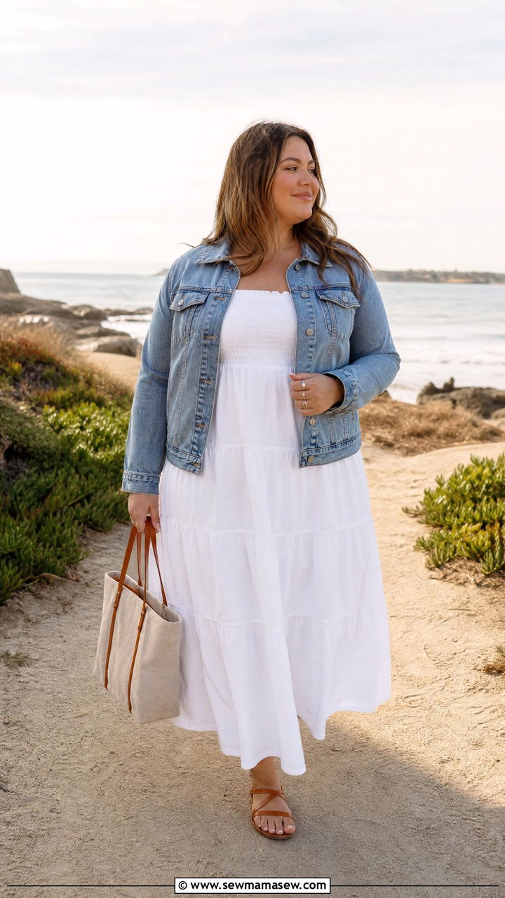 Denim Jacket and Flowy Maxi Dress Outfit - 30 Clean girl outfits plus size