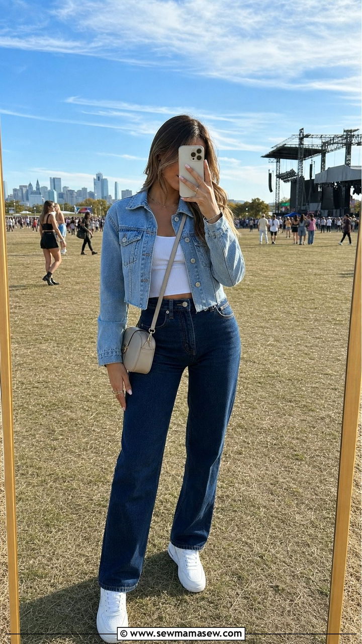 Denim Jacket and Jeans Double Denim Concert Outfit - 25 concert outfits inspo