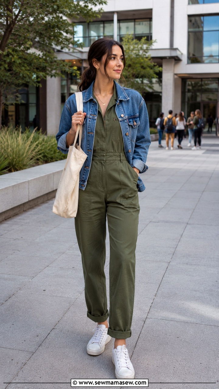 Denim Jacket and Jumpsuit - 30 Outfit ideas for college girls