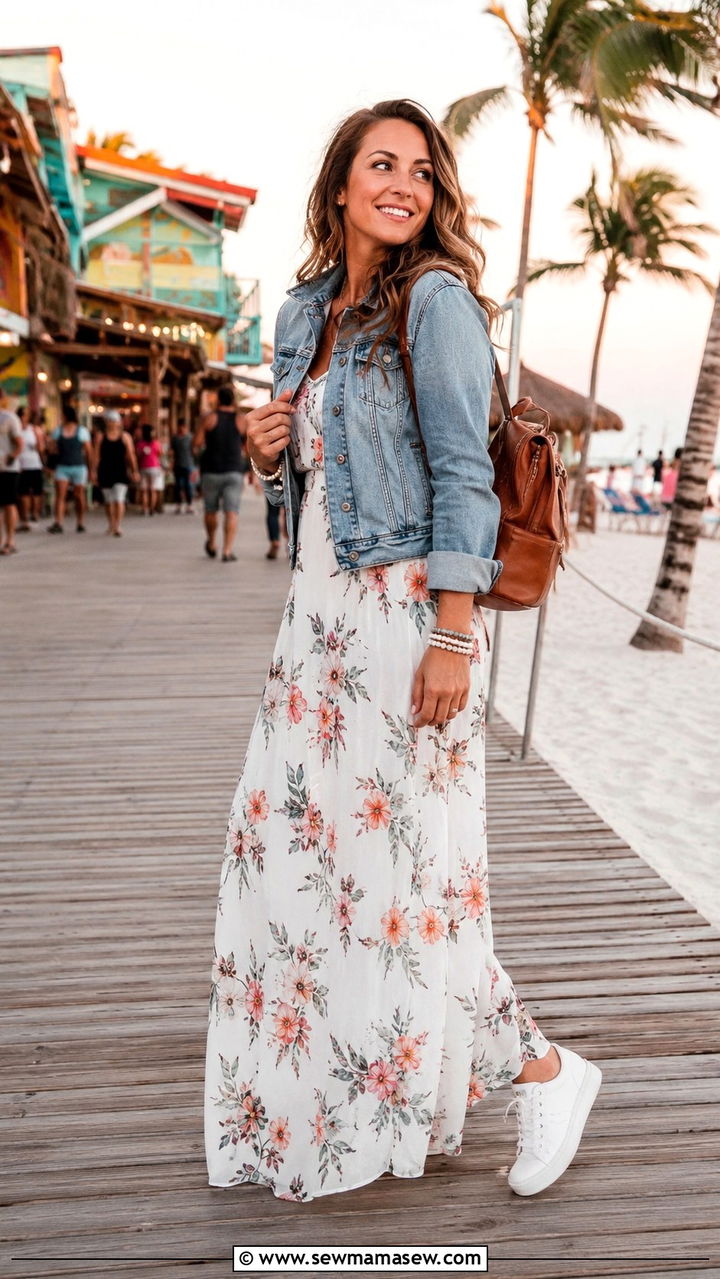 Denim Jacket and Maxi Dress Outfit Aruba - 25 Aruba vacation outfit ideas