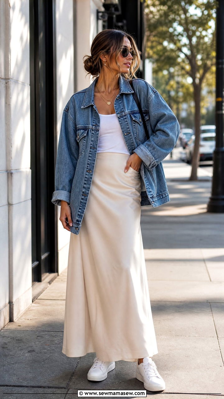 Denim Jacket and Maxi Skirt Outfit - 30 streetwear outfits inspo