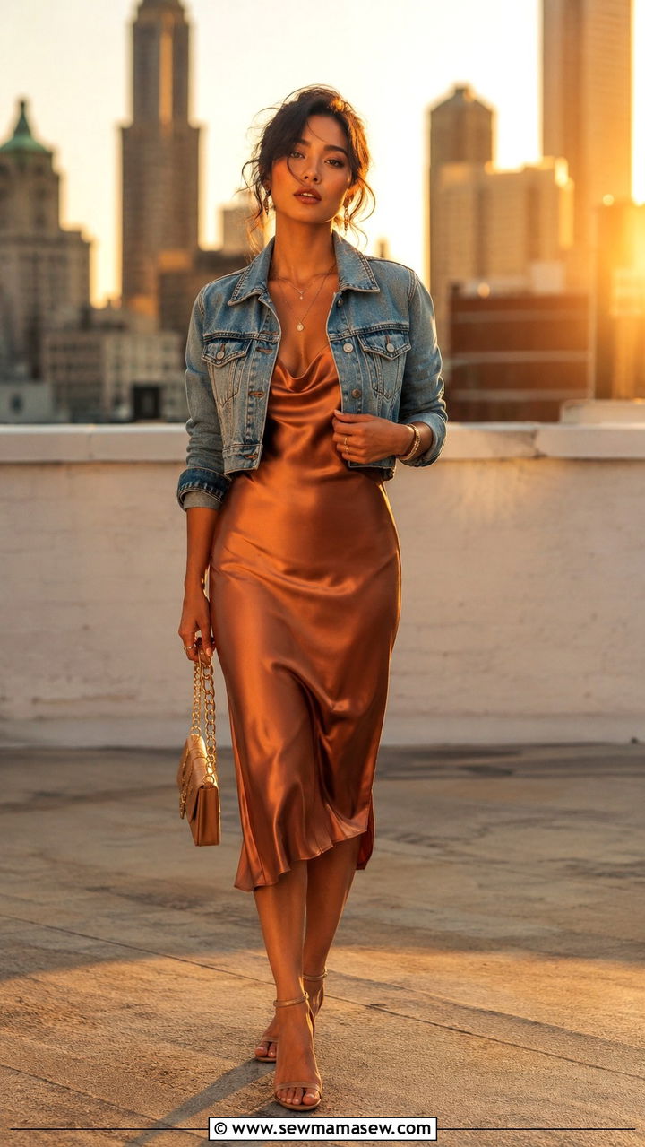 Denim Jacket and Slip Dress Combo - 30 Petite aesthetic outfit ideas