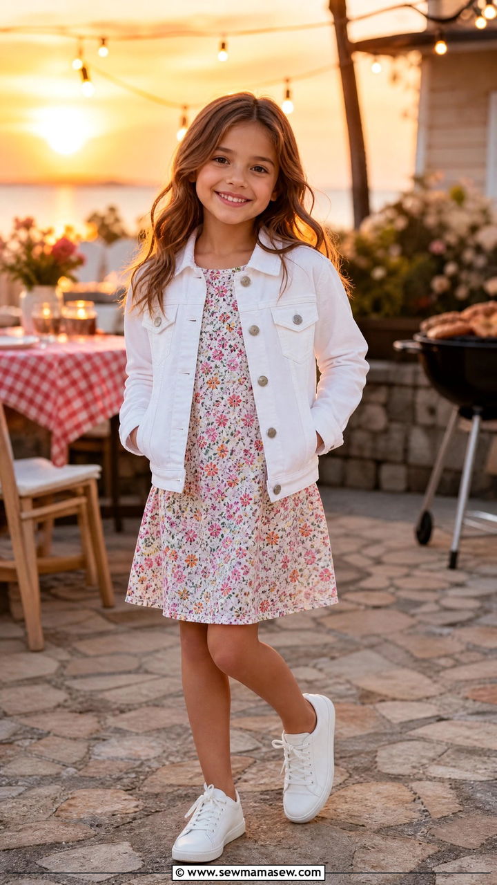 Denim Jacket and Summer Dress - 30 Summer outfits for kids