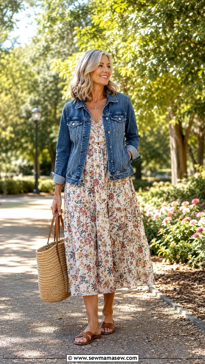 Denim Jacket and Sundress Outfit - 30 Trendy outfit ideas for women over 50