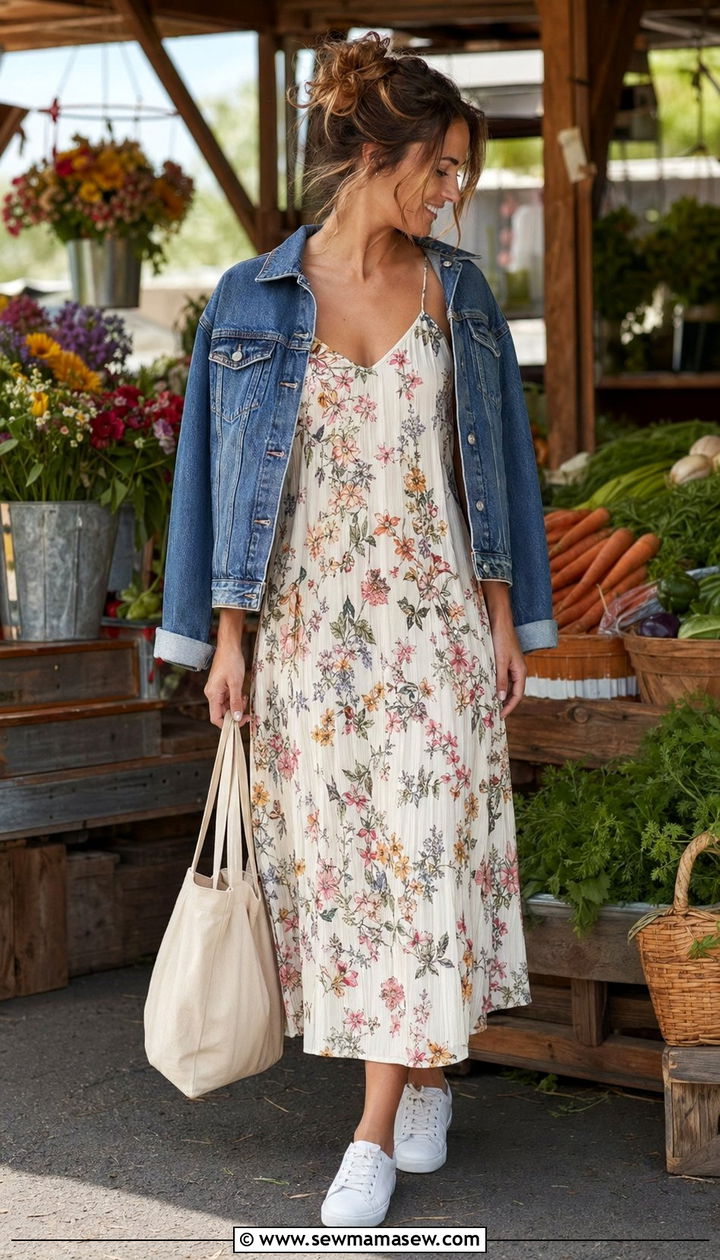 Denim Jacket and Sundress Outfit - 35 90s outfits ideas