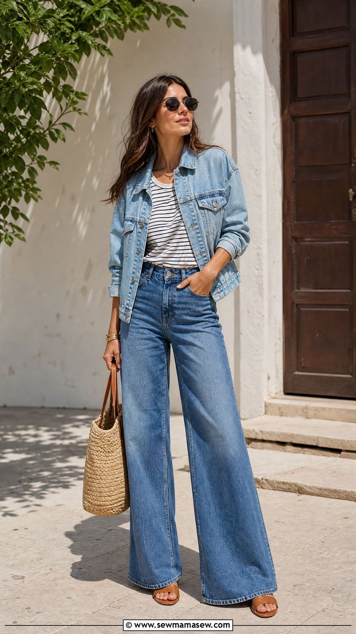 Denim Jacket and Wide Leg Jeans - 25 How to style wide leg jeans in spring