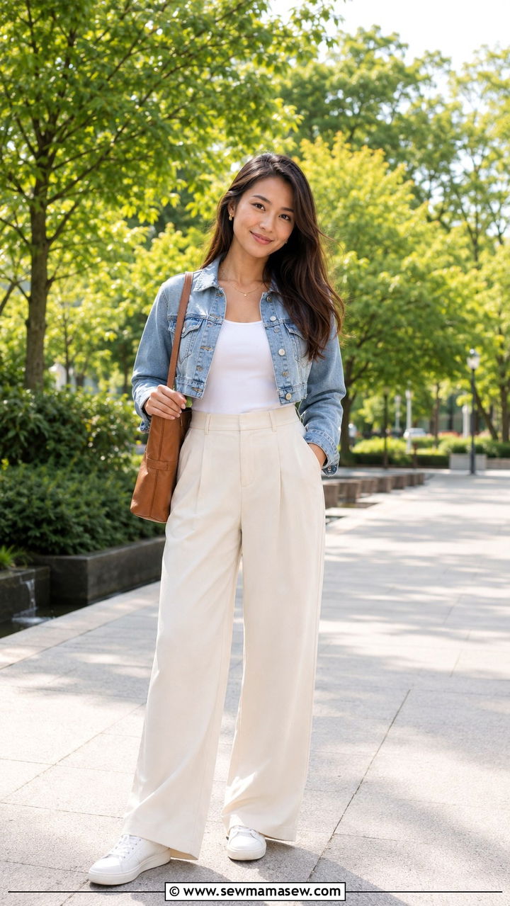 Denim Jacket and Wide Leg Pants Outfit Petite - 25 Petite outfit ideas with wide leg pants