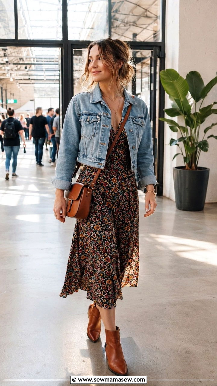 Denim Jacket over a Maxi Dress - 30 Indoor concert outfit ideas