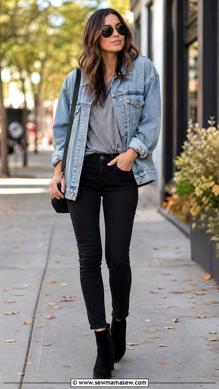 Denim Jacket with Black Jeans - 40 casual denim jacket outfits