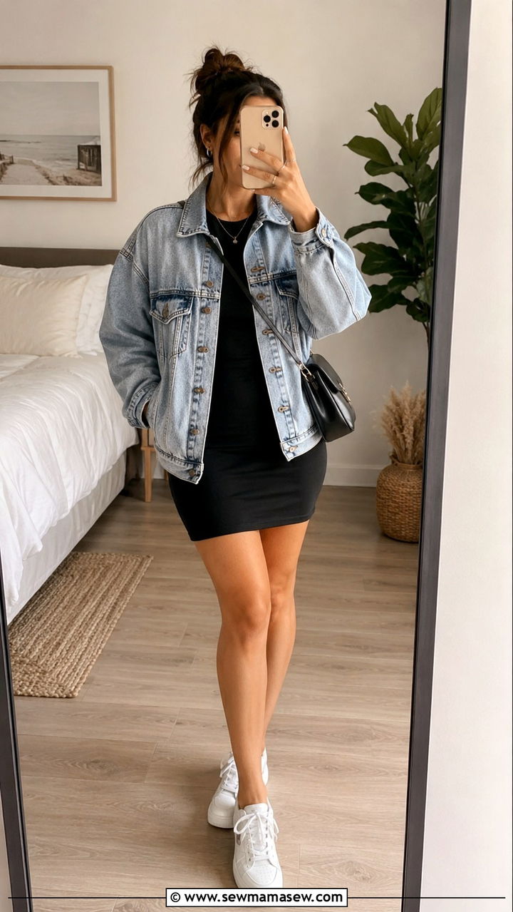 Denim Jacket with Bodycon Dress - 30 How to style a denim jacket