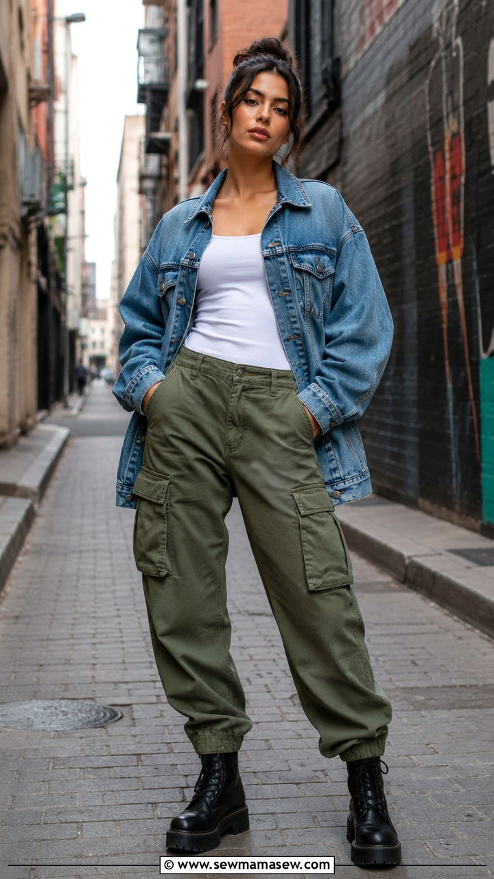 Denim Jacket with Cargo Pants - 30 How to style a denim jacket