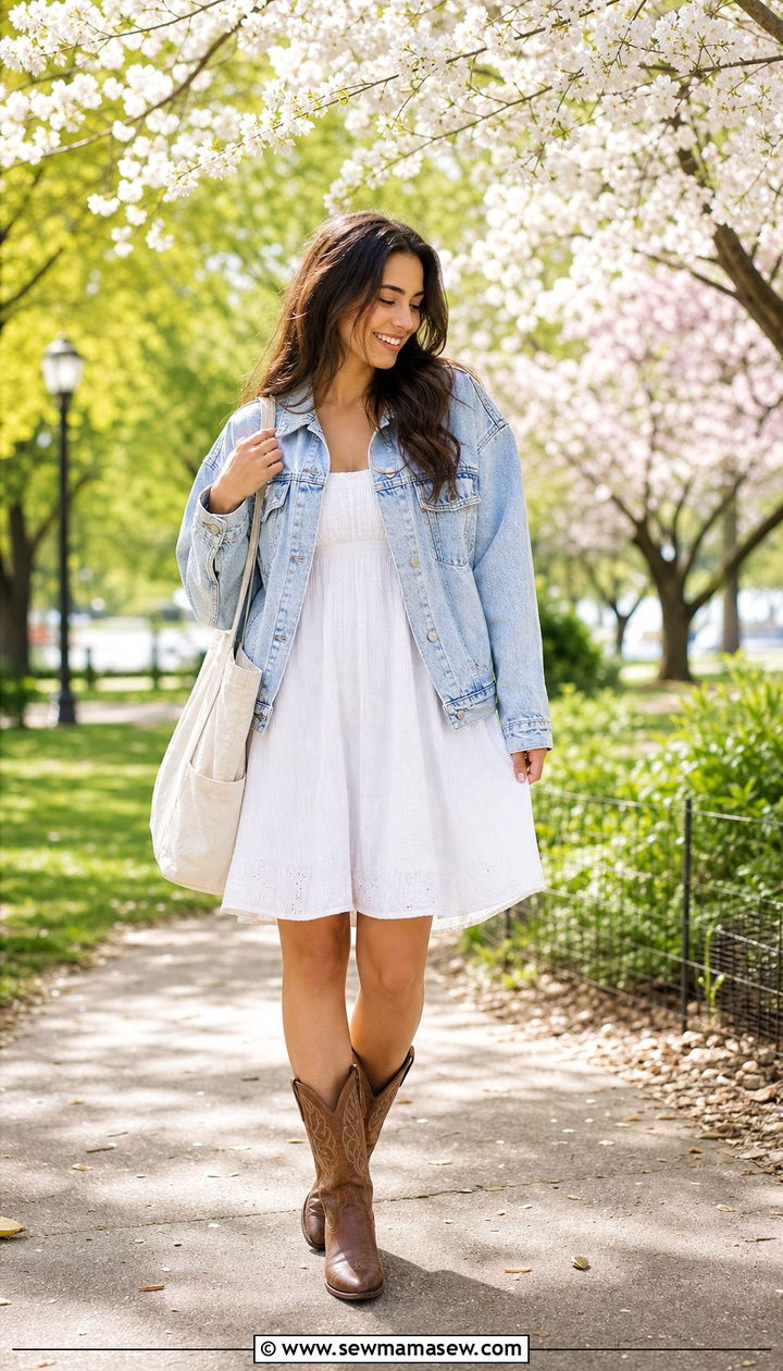 Denim Jacket with Cowboy Boots - 25 Spring outfits with cowboy boots