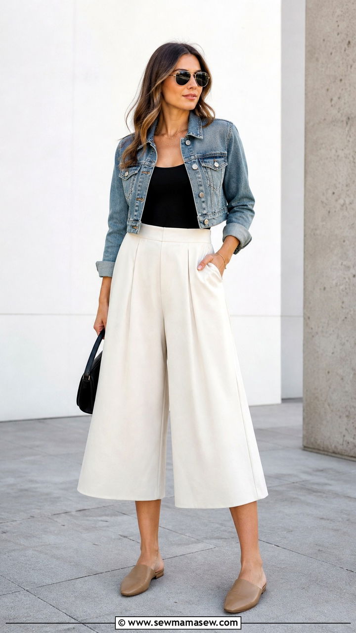 Denim Jacket with Culottes - 40 casual denim jacket outfits