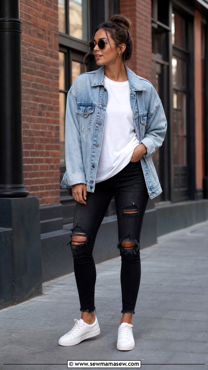 Denim Jacket with Distressed Jeans - 40 casual denim jacket outfits