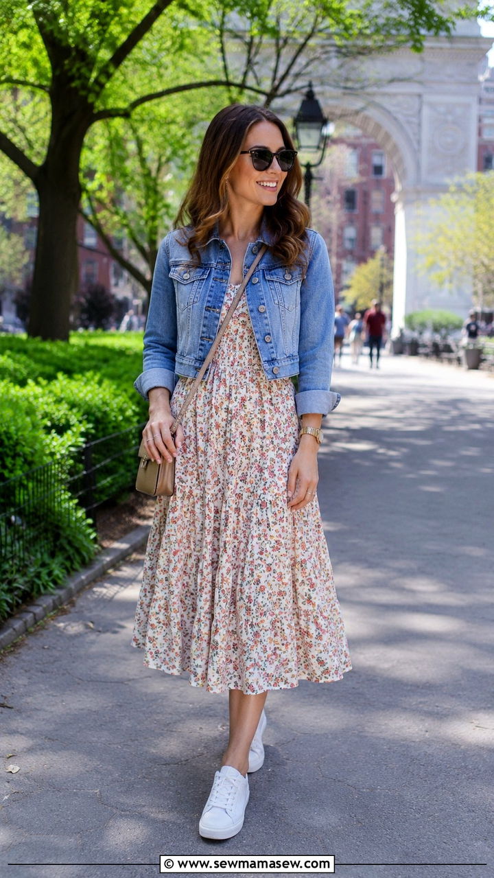 Denim Jacket with Fit and Flare Dress - 25 Outfit ideas for size 16 hourglass