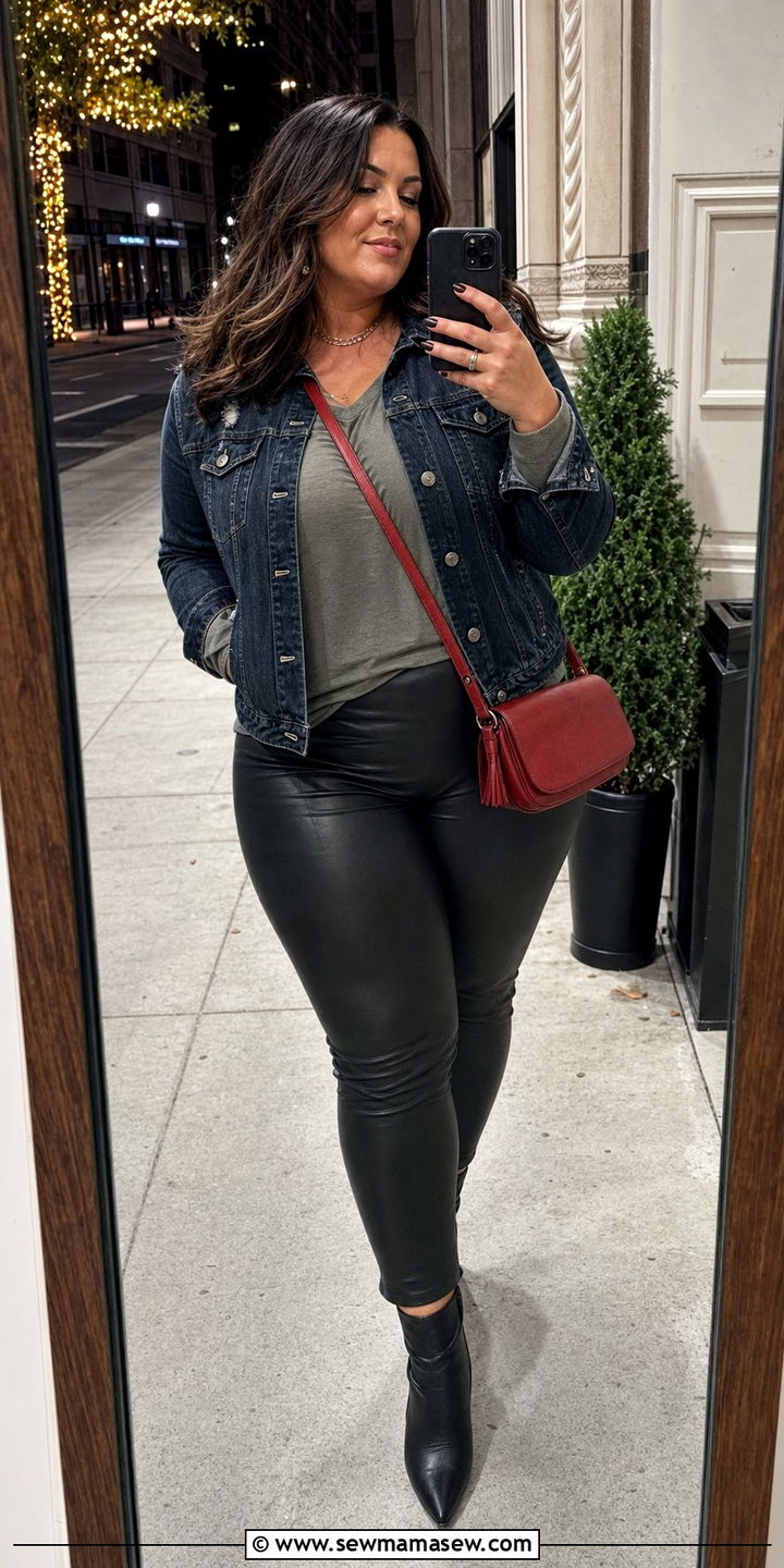 Denim Jacket with Leather Leggings Plus Size - 25 Denim jacket outfit ideas plus size