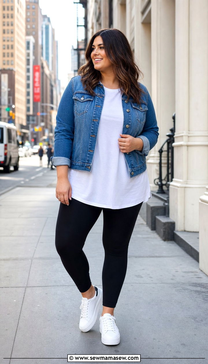 Denim Jacket with Leggings Plus Size - 25 Denim jacket outfit ideas plus size