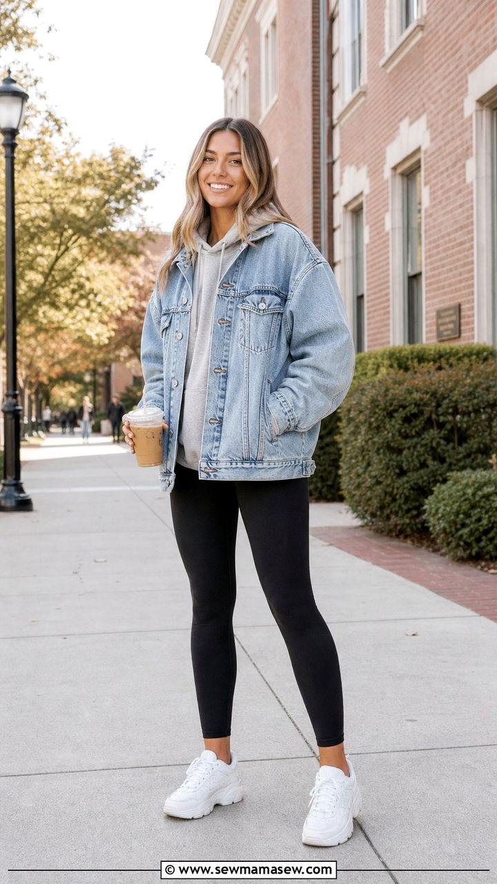 Denim Jacket with Leggings - 35 back to school outfits inspo